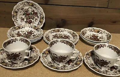 Buy STAFFORDSHIRE RIDGWAY 7 3/4  PLATES Tea Cups OLD ENGLISH BOUQUET 14 Piece Set • 34.59£