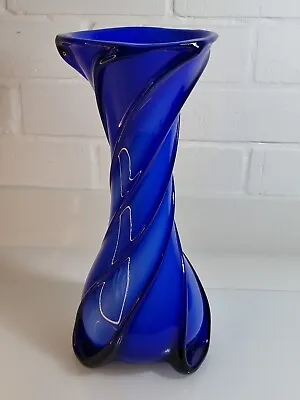 Buy Large Heavy Cobalt Blue Glass Twist Vase • 22£