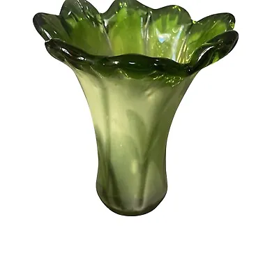 Buy 8 Finger Green Glass Vase 5.5 Inches Tall Vintage Murano Style Swung • 17.03£