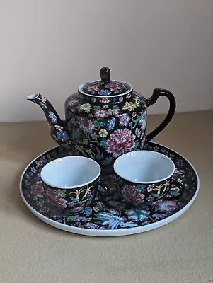 Buy Vintage Chinese Tea Set Black Floral Porcelain Zhongguo Jingdezhen • 19.95£