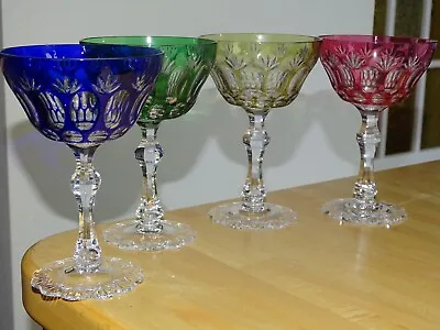 Buy Four Vintage Champagne Or Martini Glasses Crystal Colored Color Cut Bohemian • 220.52£