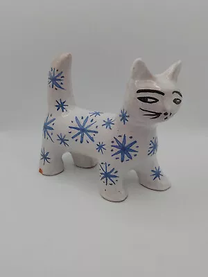 Buy Peter Wright Monkton Combe Pottery Cat, Blue And White Cat Ornament, Signed • 100£