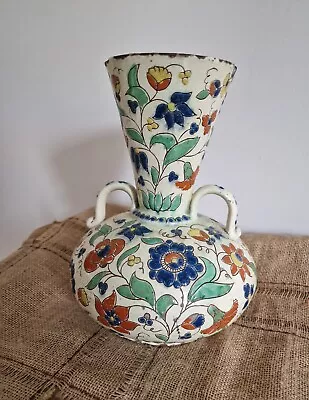 Buy Antique Swiss Thoune Hand Painted Vase Majolica Cream Green Blue Red Colours • 58£