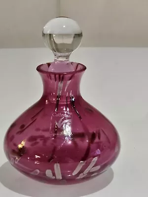 Buy Caithness Glass Cranberry Coloured Patterned Perfume Bottle With Stopper • 1.20£