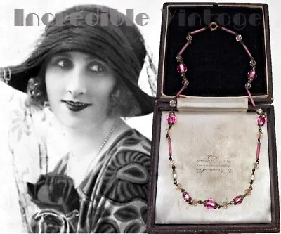 Buy Antique Art Deco BOHEMIAN CZECH Pink Foil Beads Necklace Mercury Glass Bridal • 59.95£