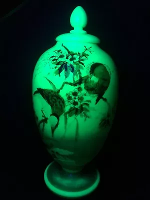 Buy Hand Painted Custard Uranium Vaseline Glass Vase C/w Lid  • 197.50£