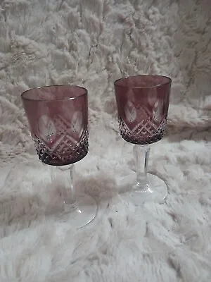 Buy Set Of 2 Bohemian Cut To Clear Wine Glasses  Purple Shot Glasses • 47.95£