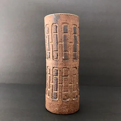 Buy Vtg Pottery Vase Incised Red Clay Geometric Mod Design Tall Signed & Dated 1971 • 17.26£