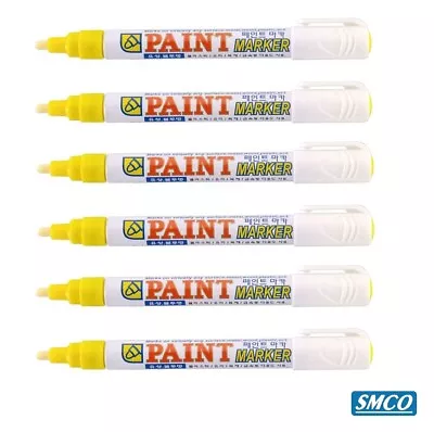Buy 6 PAINT MARKER PENS YELLOW Crown Brand WORKS METAL RUBBER PLASTIC CHINA BySMCO • 9.70£