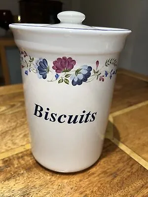 Buy Vintage BHS Priory Tableware Biscuit Barrel Canister Blue Pink Floral Retro • 14.90£