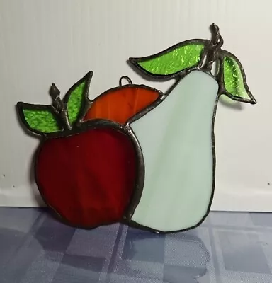 Buy Vintage Leaded Stained Glass Farm Fruit Apple Pear Orange Suncatcher Fruits • 12.29£
