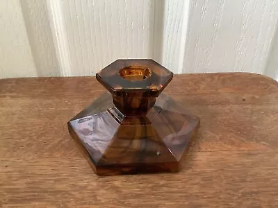 Buy Vintage Art Deco George Davidson Cloud Amber Brown Glass Candle Holder • 5.99£