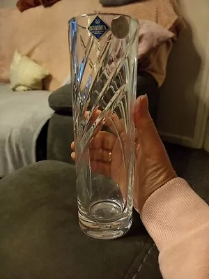 Buy Beautiful Bohemian Hand Cut Lead Crystal Vase 9 Inches Tall Excellent Condition  • 8.50£