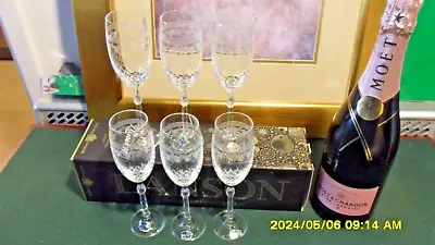 Buy Six Lady Hamilton Pall Mall Edwardian Acid Etched Champagne Flutes Original Box • 95£