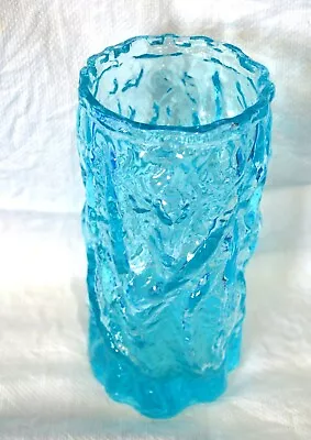 Buy Ingrid Glashutte Blue Bark Glass Vase  21cm 1970s • 40£