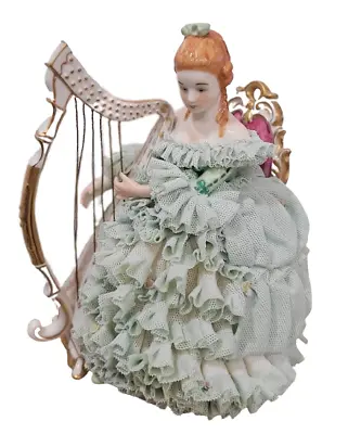 Buy Muller Volkstedt Irish Dresden Lace Lady Playing Harp Figurine • 150.37£