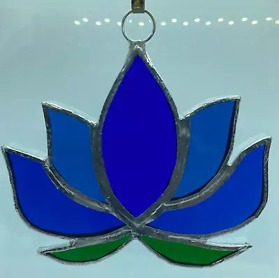 Buy F063 Stained Glass Suncatcher Hanging Flower Lotus Lily 12cm Blue Shades • 12.50£
