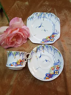 Buy Vintage Art Deco Carlton China Trio Tea Cup Saucer & Tea Plate  Springtime  • 15£