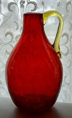 Buy Vintage Hand Blown Ruby Red Crackle Glass Bottle Vase/Jug 5-3/4”tall 3-1/ 2”wide • 23.98£