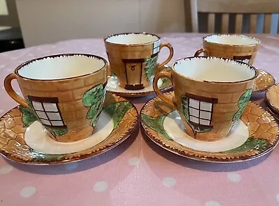 Buy Vintage Crown Clarence Old English Cottage Ware Cup & Saucers X 4 1960s • 19.99£