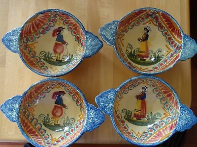 Buy VINTAGE FOUR BOWLS FRENCH FAIENCE HENRIOT QUIMPER Crica 1930s' • 86.78£