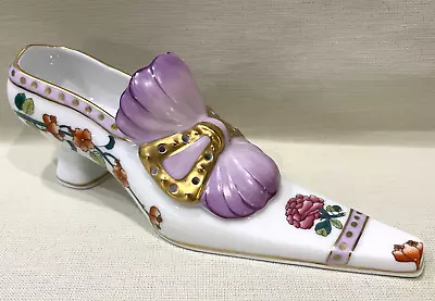 Buy Herend Figurine Large Lady Shoe - Windsor ( WBO ) W/ Lilac Purple Bow Rare • 235.38£