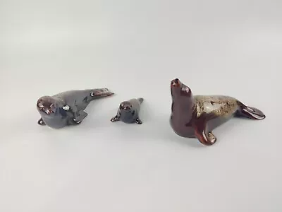 Buy 3x Seal & Pup Ornament Kernewek Fosters Pottery Cornwall Brown Honeycomb Glaze  • 18.95£