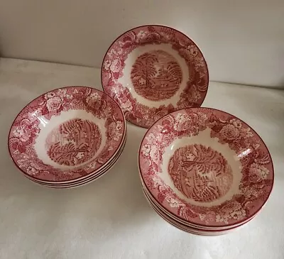 Buy 12 Wood & Sons Enoch Woods Ware English Scenery Cereal/Soup Bowl Set/Lot Pink • 102.06£