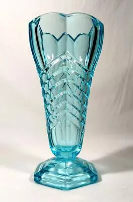 Buy Art Deco Glass Chevron Vase Davidson Glass C1930s • 44.99£