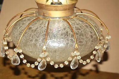 Buy Antique Vintage Crackle Glass W/ Glass Prism Ring Ceiling Light Fixture • 118.11£