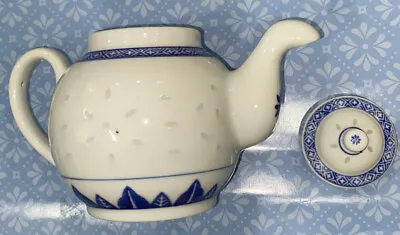 Buy Chinese Rice Grain Porcelain Teapot Blue & White 16 Oz • 12.28£