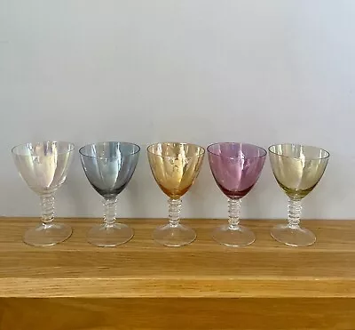 Buy SUPER STYLISH Art Deco Sherry / Liquor Shot Glasses Set Of X5 Vintage, Undamaged • 14.99£