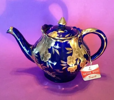Buy Arthur Wood Teapot - Cobalt Blue And Gold Moriage - Unused With Tag - England • 62.40£