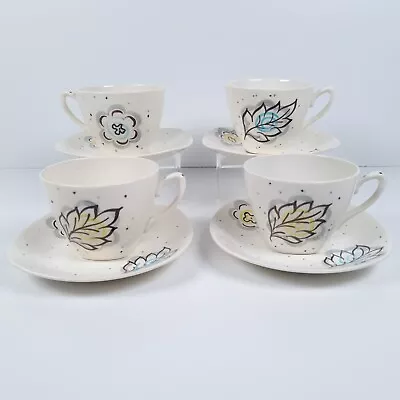 Buy Midwinter Stylecraft Fashion Cups & Saucers Leaf Floral Blue Yellow Set Of 4 • 24£