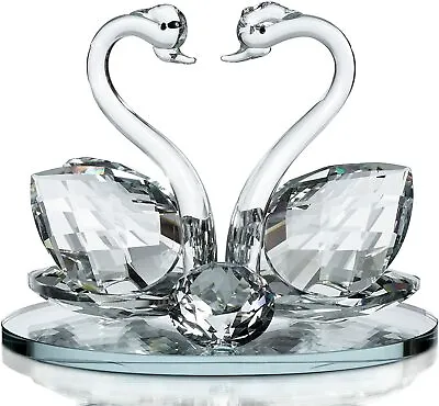 Buy Glass Animal Double Swan Model Crystal Elements Giftware Present Home Decoration • 14.32£