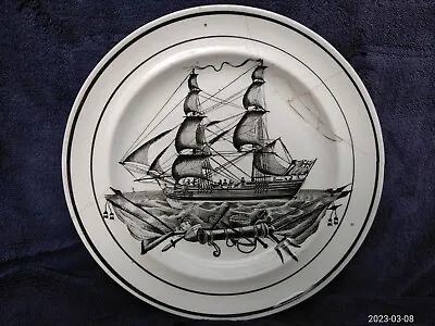 Buy Swansea Dillwyn Creamware Pottery Plate Ship Black Transferware Early 1800s Mark • 26£