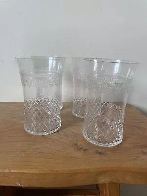 Buy Set 4 Vintage Antique Pall Mall Lady Hamilton Crystal Water Glasses Etched C1910 • 39.50£