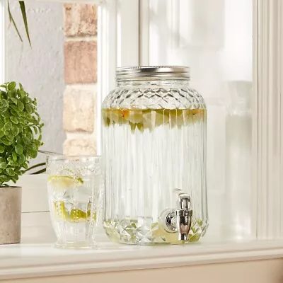 Buy Glass Vintage Drinks Dispenser Jar With Tap Beverages Cocktail Water Jug • 23.99£