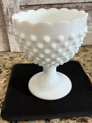 Buy Fenton Hobnail Candy Rose Bowl Compote Milk Glass Pedestal Scallop  5.25” MCM • 18.30£