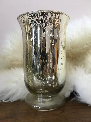 Buy Tall Gold Glass Storm Candle Holder, Speckled Effect Large Hurricane Vase • 12£