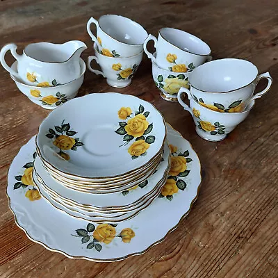 Buy Royal Vale Yellow Roses 21 Piece Tea Cup Saucer Plate Service Set - Vintage • 59.99£