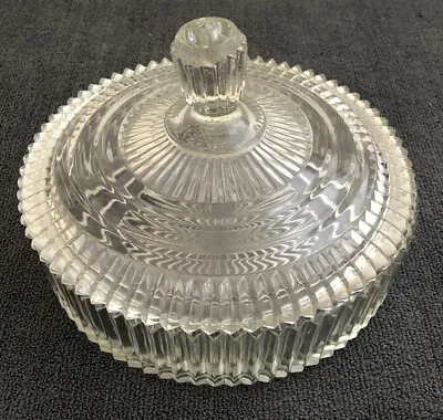 Buy Vintage Ribbed Clear Glass Covered Bowl 7   • 7.67£