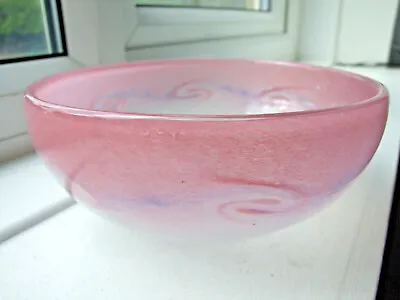 Buy Vasart Scottish Glass Bowl, Pink With Blue Swirls, Signed, 17.8cm (7 Inch) Diam • 60.99£