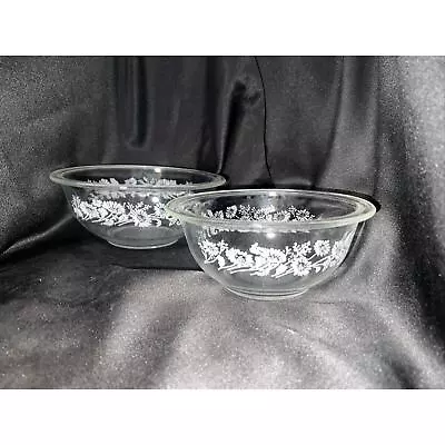 Buy Set Of 2 Vintage Pyrex Mixing Bowls Colonial Mist Clear W/White Flowers 322-323 • 19.89£