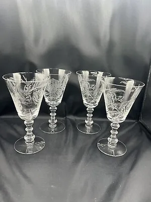 Buy Set Of 4 Vintage Fostoria Camillia Crystal Goblet Glass Etched 10 Oz Stems • 33.63£