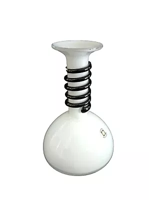 Buy Vtg Poland Art Glass Tarnowiec Jerzy Sluczan Orkusz White 7  Vase Black Coil • 26.41£