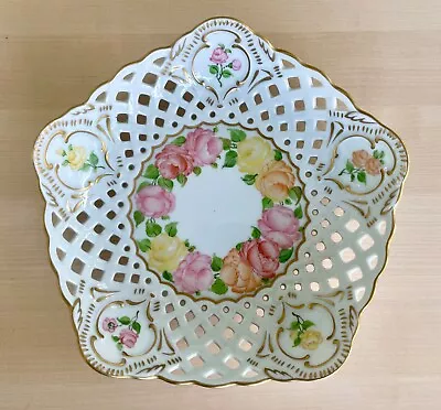 Buy Vintage Capodimonte Rose China Bowl Hand Painted Reticulated Lattice Italy • 29.99£