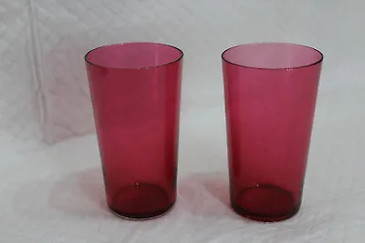 Buy Pair Victorian Red Cranberry Glass 9cm Beakers - VGC • 12£