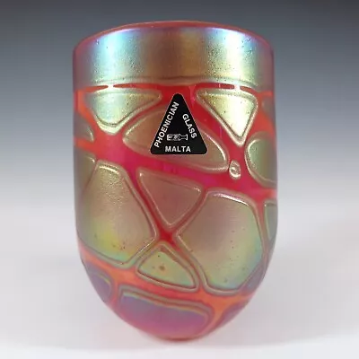 Buy SIGNED & LABELLED Phoenician Red Iridescent Maltese Glass Vase • 45£