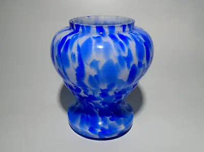 Buy Vintage 1930s Blue & White Spatter Glass Vase, Czech / Bohemian • 9.95£
